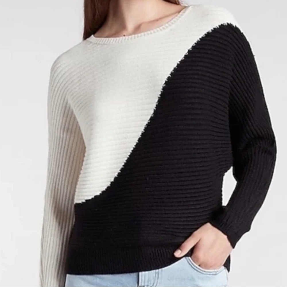 Ribbed Express Black and Off-White Colorblock Sweater